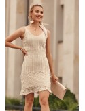 Knitted dress with an openwork pattern, beige PR91130 - Online store - Boutique